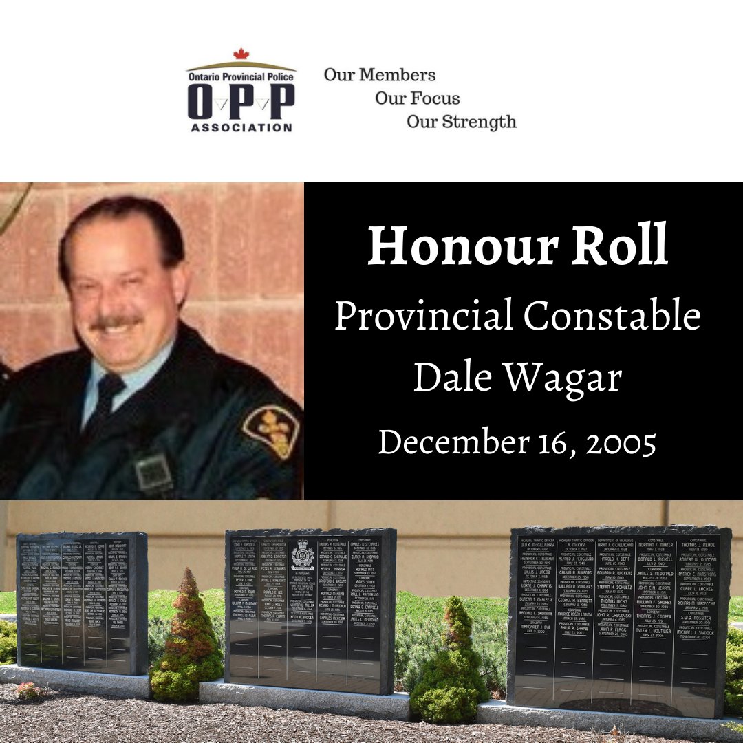 On December 16, 2005, OPP officers played the Glencoe High School students as a fund raiser and Dale refereed the game. Dale collapsed during the game and was rushed to Glencoe Hospital where he later died. His service to the community is always remembered. #HeroesInLife