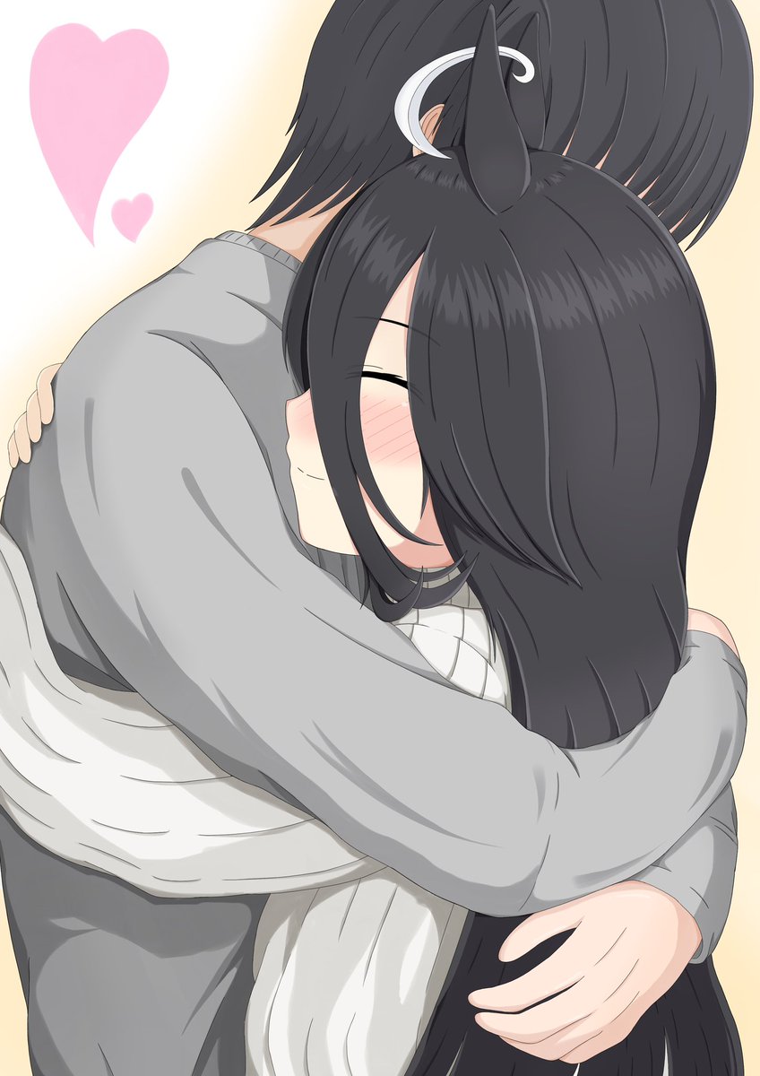 ウマ娘「寒い日はカフェとぎゅっとするとよいらしい…ぽかぽか #ウマ娘」|でぶねこ🐈‍⬛のイラスト