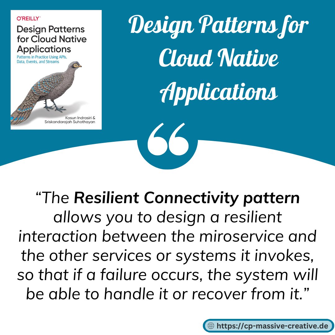 cpmassivepro's tweet image. The #ResilientConnectivity #pattern allows you to design a #resilient interaction between the #miroservice and the other services or systems it invokes, so that if a failure occurs, the system will be able to handle it or recover from it. #cloudnative
