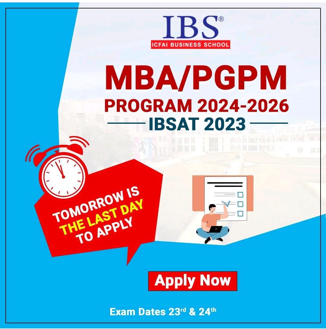 Seize this final opportunity to apply for IBSAT 2023, the gateway to the MBA/PGPM Program for 2024-26. Don't miss this opportunity to join IBS and take advantage of one of the best chances for personal and professional growth.