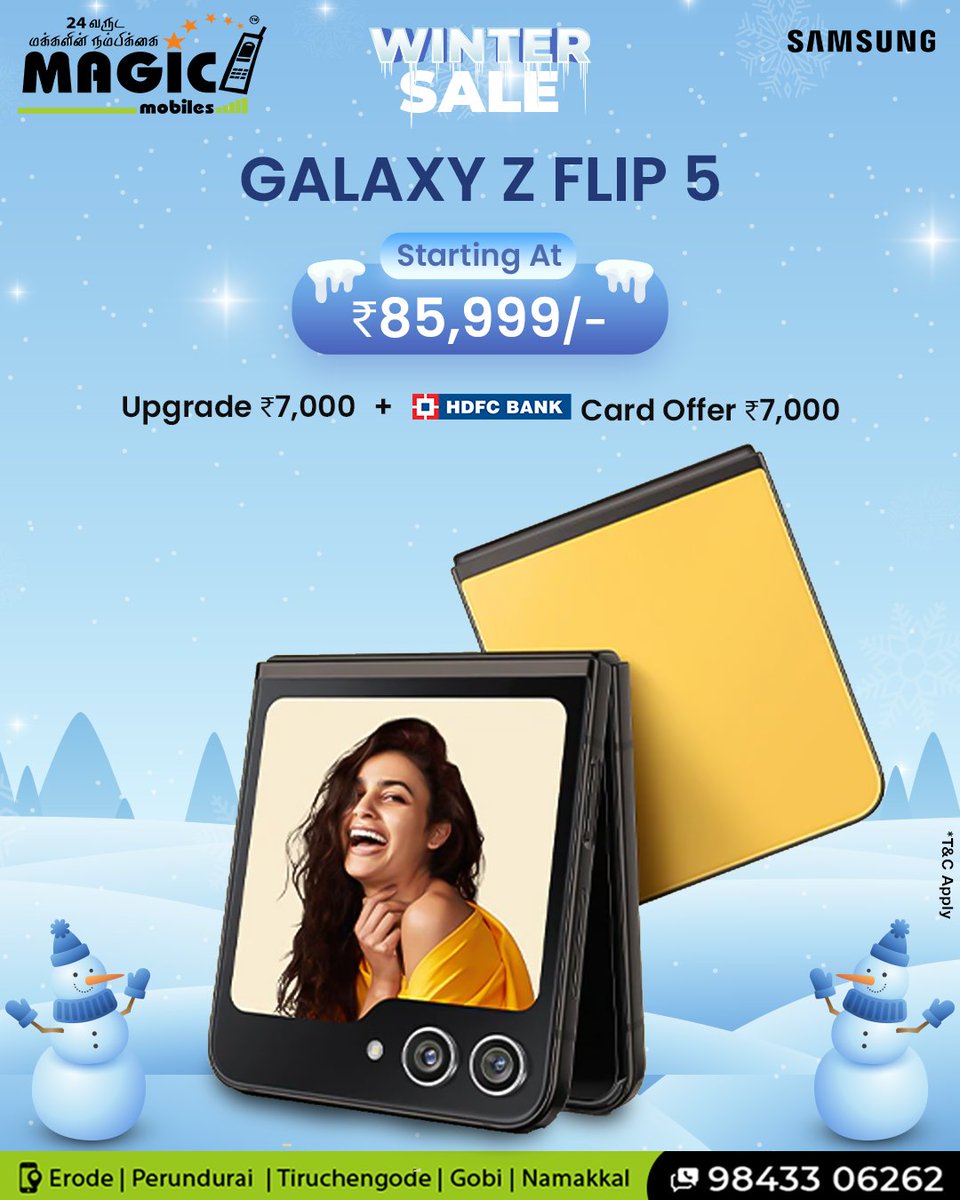 mobiles_magic's tweet image. Fold into the festive spirit with the Galaxy Z Flip 5! 🌲✨ 
This Christmas, experience the magic of cutting-edge technology at an exclusive offer. 
 Don&apos;t miss out on the joy – dive into the Galaxy Z Flip 5 Christmas Offer today! #GalaxyZFlip5 #ChristmasTechMagic #galxyzflip5
