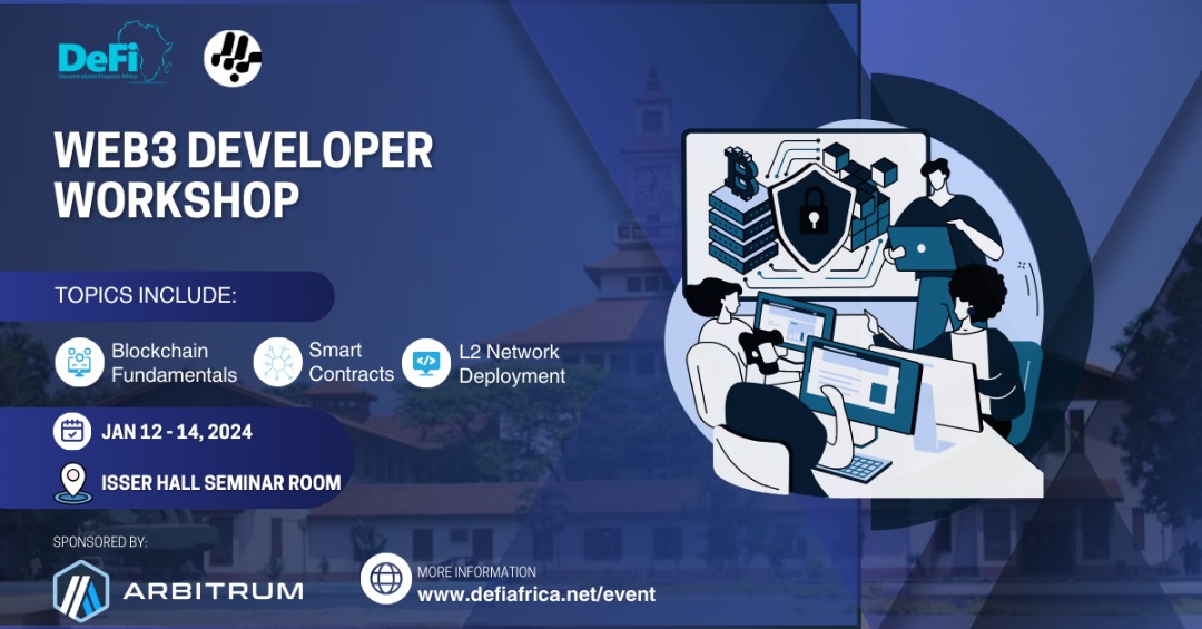 Hello <a href="/Everyone/">Everyone</a>! 🌟

We're thrilled to share news about our upcoming DeFi Africa Web3 BUIDL Workshop in collaboration with the Computer Science Students Association of the University of Ghana. This event is proudly supported  by <a href="/arbitrum/">Arbitrum</a> through @SeedLatam. 🚀

Event Details:
-