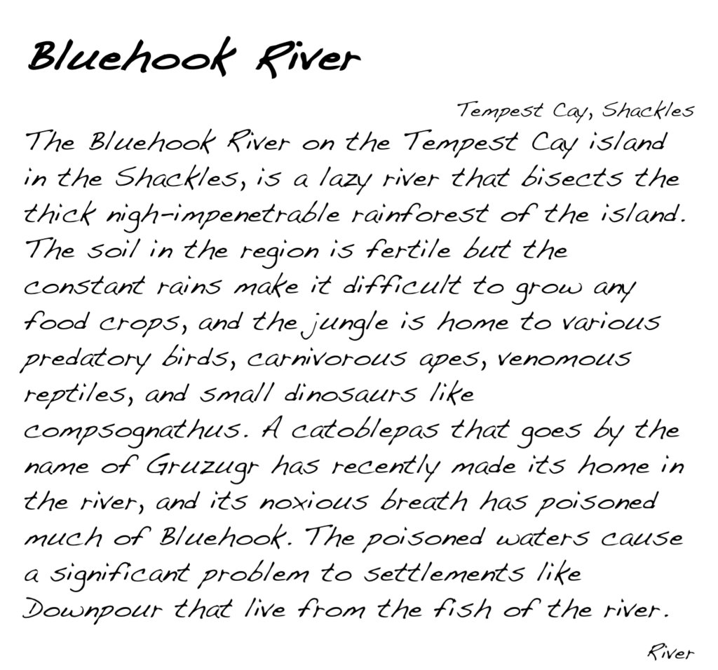 Bluehook River, Tempest Cay, Shackles pathfinderwiki.com/wiki/Bluehook_… #BluehookRiver #TempestCay #Shackles #Gruzugr #Downpour