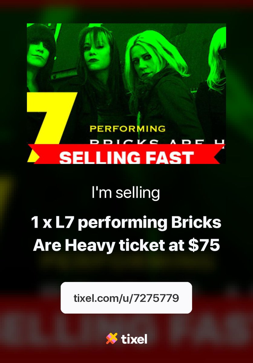 Looking for an L7 performing Bricks Are Heavy ticket? I'm selling one! At the Corner Hotel, Richmond, Sunday 17 December, 8pm. tixel.com/u/7275779