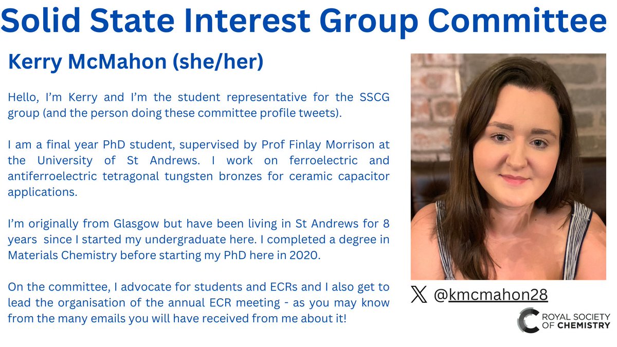 Next up, it's me - Kerry (@kmcmahon28). I'm the student representative of the group. #SSCG23