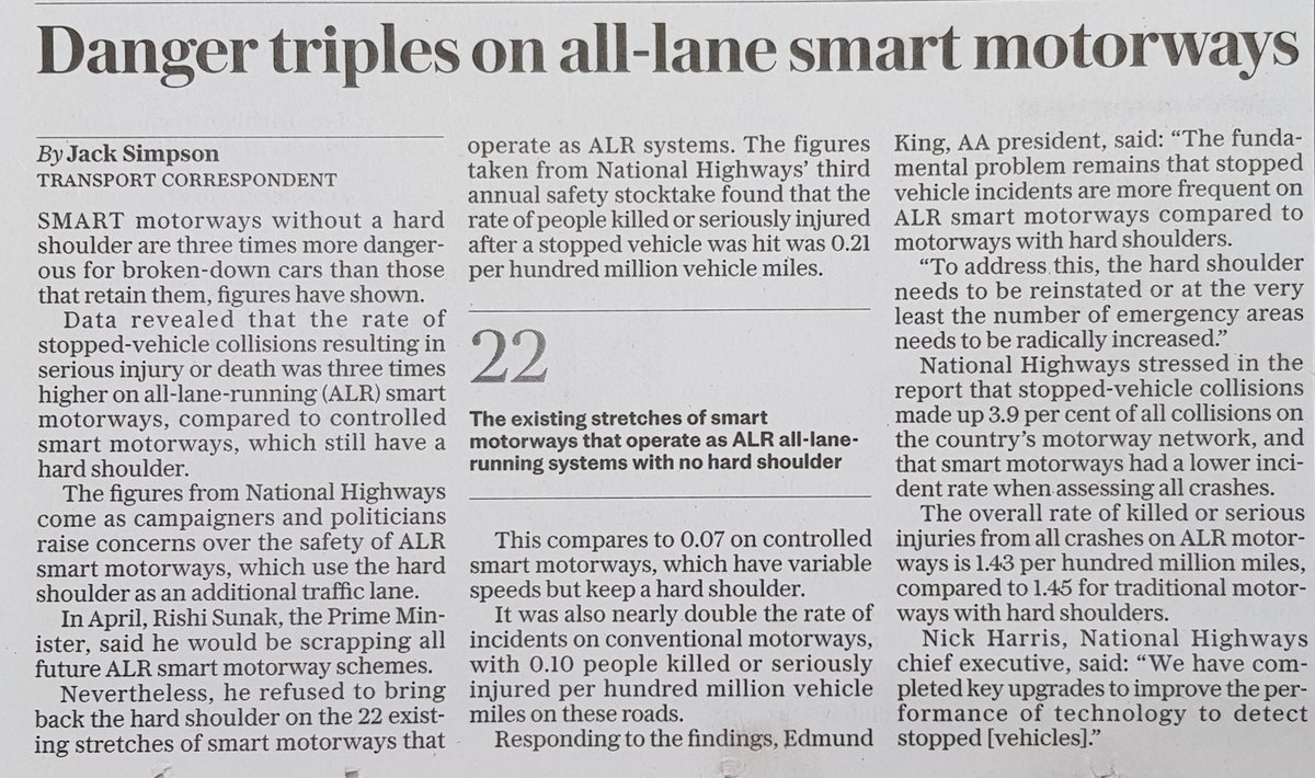 #SmartMotorwaysKill
#StopSmartMotorways

This might just save your life, or someone else's.

PLEASE - Do not drive on the inside (previously hard-shoulder) lane of an All Lane Running (so called) 'Smart' Motorway - leave it clear, for safety.

Telegraph, Sat 16th Dec 2023