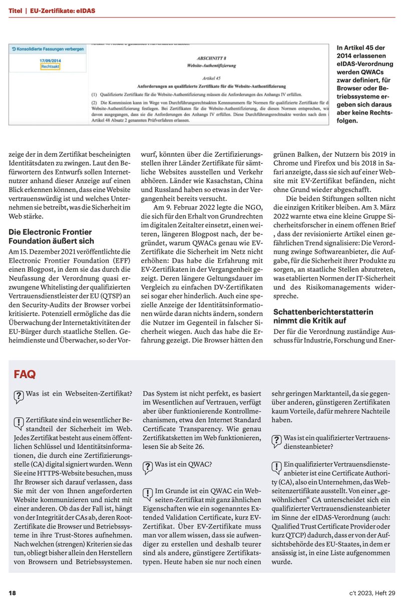 derPUPE's tweet image. Lesen, verstehen, handeln: 

"Vertrauenssache - EU-Zertifikate: Streit um #eIDAS-Novelle" 

aus der aktuellen c't, 
weil es uns alle betrifft 

NFO: ct.de/y5gn