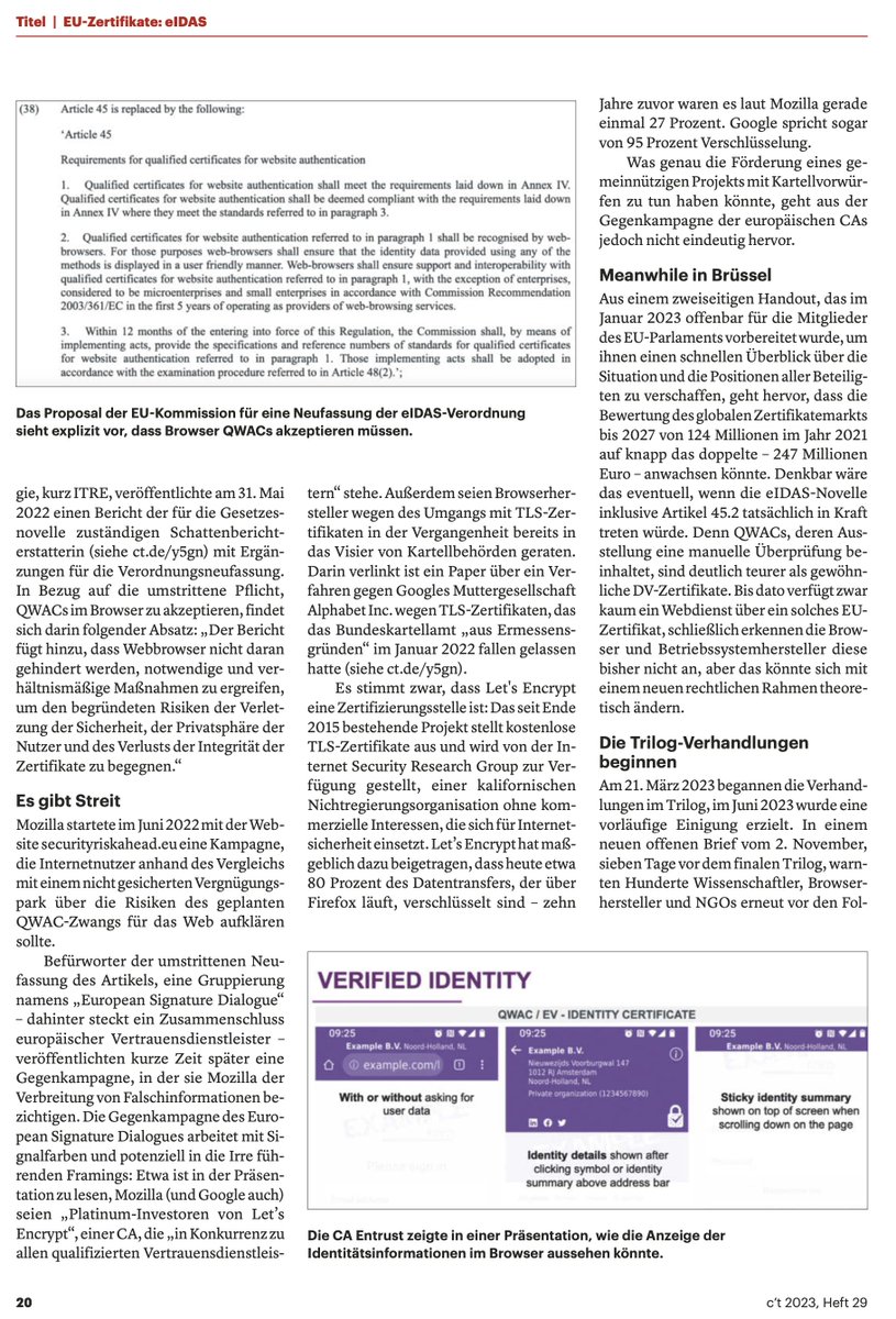 derPUPE's tweet image. Lesen, verstehen, handeln: 

"Vertrauenssache - EU-Zertifikate: Streit um #eIDAS-Novelle" 

aus der aktuellen c't, 
weil es uns alle betrifft 

NFO: ct.de/y5gn