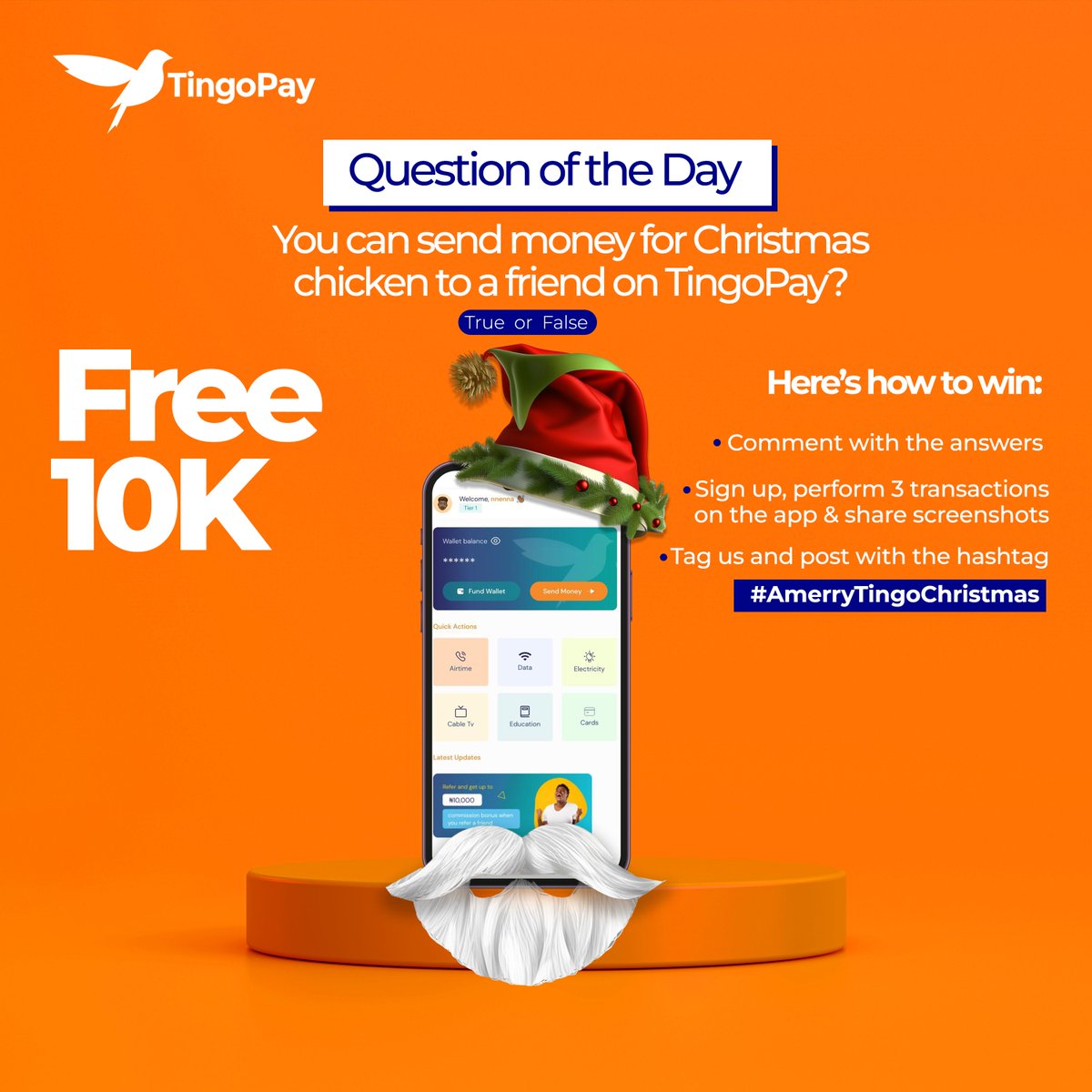 mytingoappp's tweet photo. 🎉Day 1 of the 12 Days of Tingo Bells Giveaway 🎄 

Here’s how to win: 

https://t.co/aCaGFvpFNa
#AmerryTingoChristmas 

Winners to be announced at the end of the challenge. 🏆

#christmasgiveaway, #tingobells, #tingopay, #giveaways https://t.co/1eiAbxOUtK