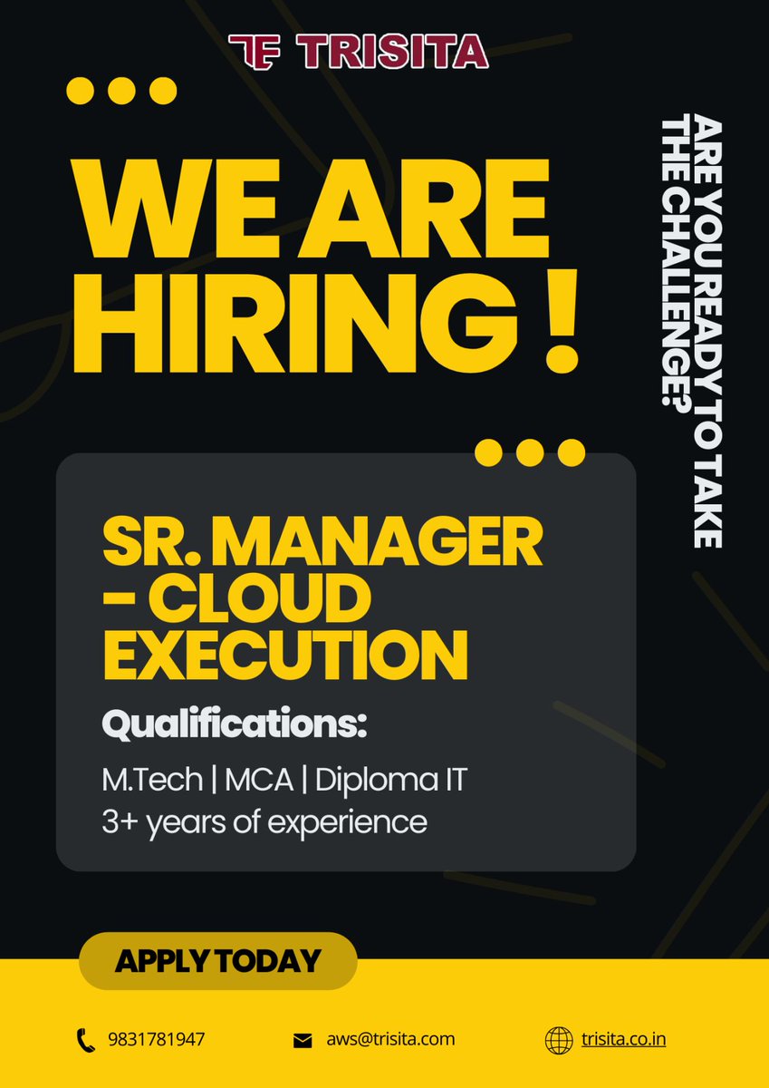 TrisitaL's tweet image. 🚀 Join our team as a Sr. Manager - Cloud Execution! We&apos;re looking for a dynamic individual to lead our cloud initiatives. Apply now, and let&apos;s shape the future together!

#JobOpportunity #hiringnow #CloudExecution #careergrowth
