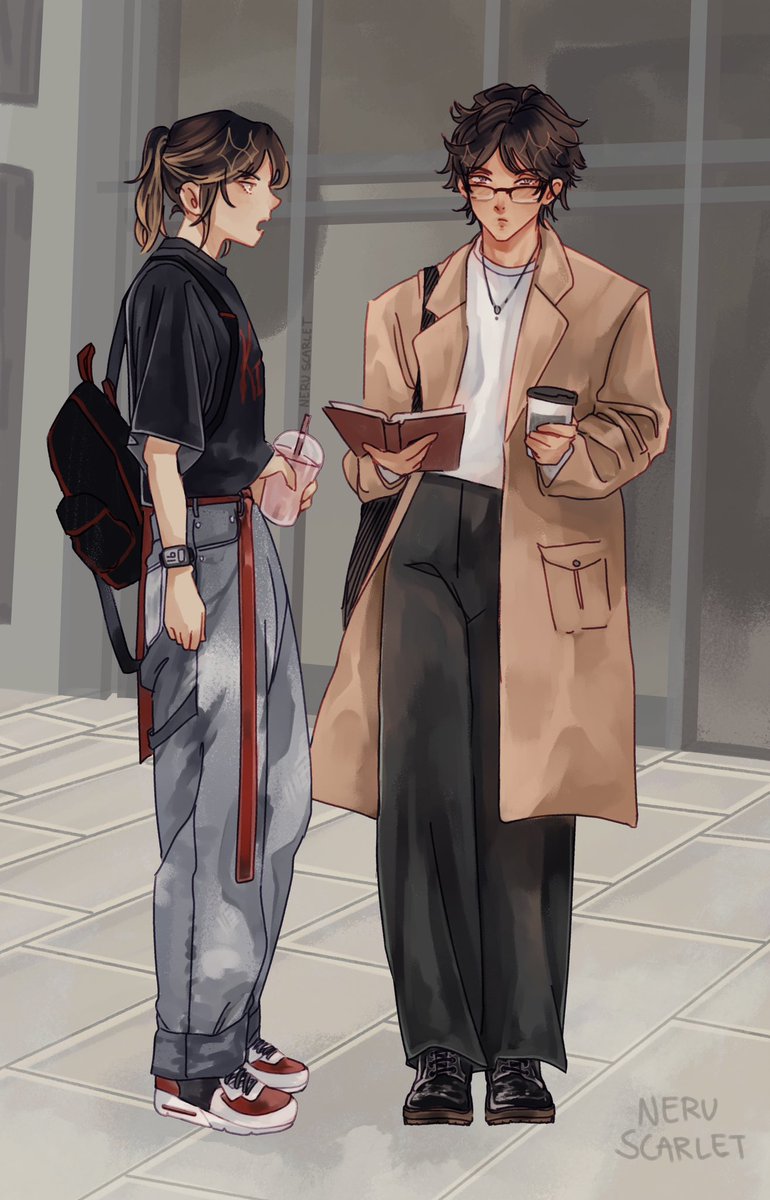 Neru_Scarlet's tweet image. Group date after work ~
A lil clothing and bg study with the bois ✨
#haikyuu #kuroo #kenma #bokuto #akaashi