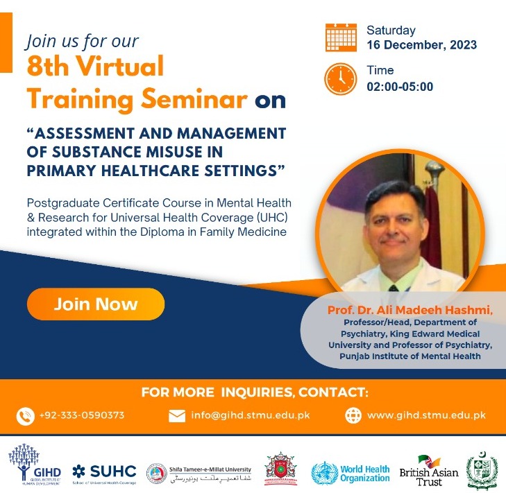 🌟 Calling all reg. GPs! Don't miss out on today's enlightening seminar focusing on "A&amp;M of Substance Misuse in Primary Healthcare Settings" 🎓🧠. Join us in our efforts to achieve nationwide universal coverage for mental health in 🇵🇰#MH #UHC #DFM