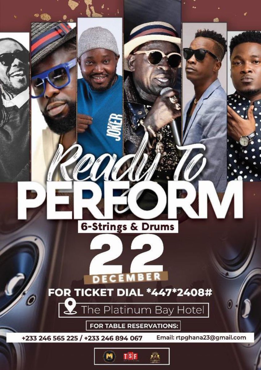 The #ReadyToPerform concert is scheduled for December 22, 2023, at the Platinum Bay Hotel in Abokobi, Accra. Make sure to mark this date for an exciting event!