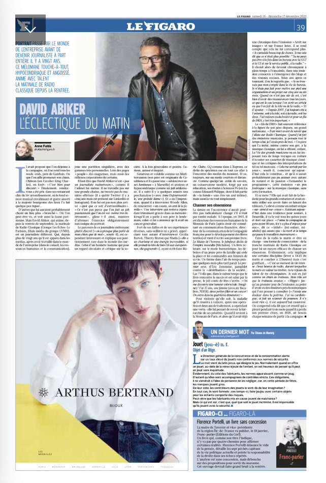 Ce matin à lire dans @Le_Figaro un très joli portrait de #DavidAbiker @radioclassique brossé par @AnneFulda