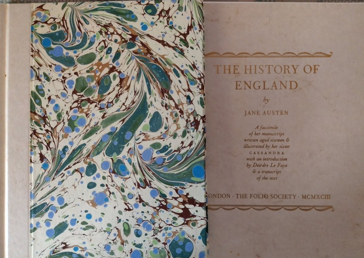 This is one of my  @foliosociety treasures. It's a facsimile copy of Jane Austen's teenage satire, A History of England. Perfectly reproduced &with marbled covers. 
#BookWormSat #marbledMonday
