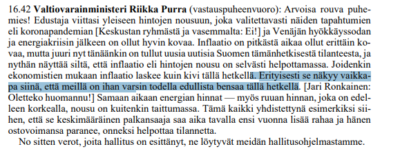 Torstaina kyselytunnilla Purra väitti, että Suomessa on tällä hetkellä “todella edullista bensaa”. Ensinnäkin, bensan hinta on tällä hetkellä 1.8-2.0€ tasolla. Tämä on se hintataso, joka oli ihmisoikeusvastainen, kun Marin oli vallassa. Nyt se on “edullista” 😀