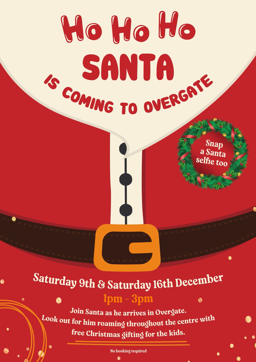 Ho, ho, ho...nine days to go...and one last chance to meet Santa in Overgate! 🎅 TODAY 1pm - 3pm ⏰ Free Christmas gifting for the kids 🎁 No booking required 💡 Join us! 🥰 #DiscoverOvergate #DiscoverChristmas