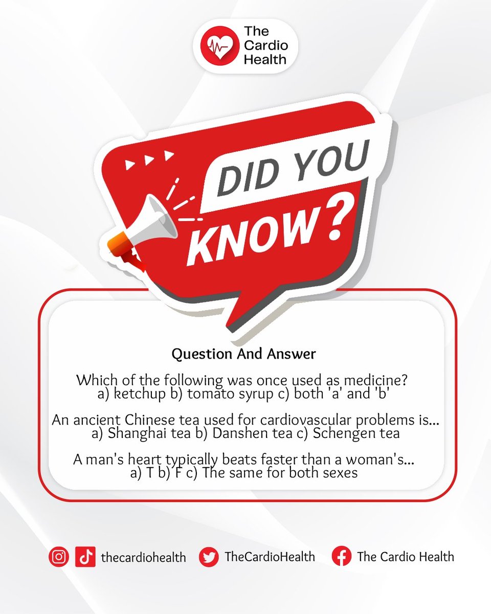 Another week to participate in our giveaway session. 🥳

The first person to give the correct answers get a reward.
Your answers must be based on what we have posted on our social media pages.

To participate, you must be following all our social media pages. 
The CardioHealth.