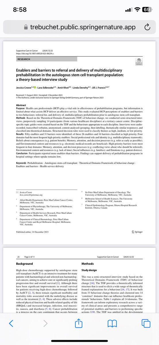 Jess Crowe (@jesscrowe88) on Twitter photo Hot off the press! Reported enablers should be harnessed to facilitate successful #prehabilitation delivery <a href="/LaraEdbrooke/">Lara Edbrooke</a> <a href="/LindaDenehy/">Linda Denehy</a>
trebuchet.public.springernature.app/get_content/ea…
Thanks to my fantastic supervisors and very insightful participants Hot off the press! Reported enablers should be harnessed to facilitate successful #prehabilitation delivery <a href="/LaraEdbrooke/">Lara Edbrooke</a> <a href="/LindaDenehy/">Linda Denehy</a>
trebuchet.public.springernature.app/get_content/ea…
Thanks to my fantastic supervisors and very insightful participants