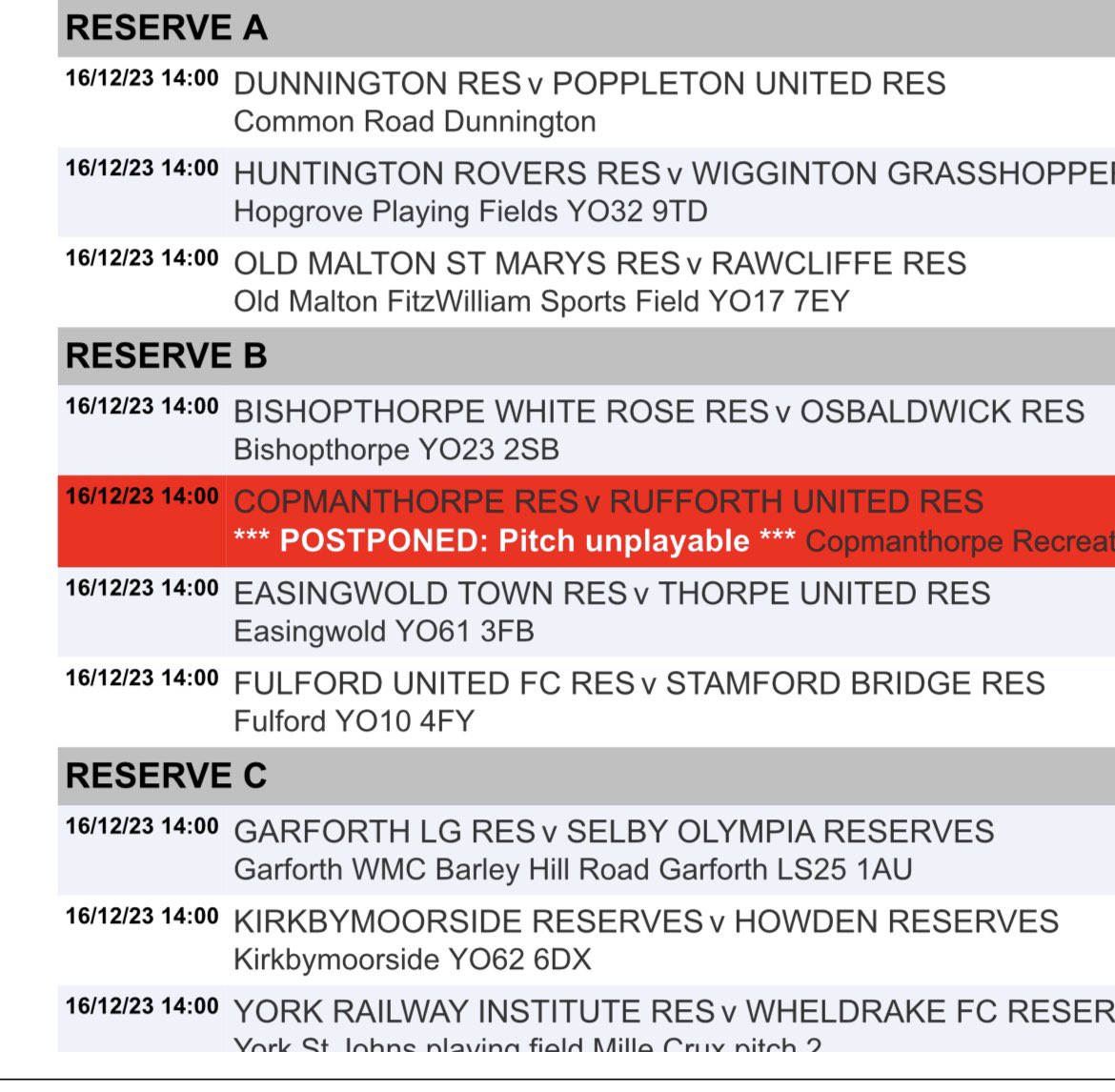 Plenty of games for you to choose from today. Enjoy your match and let others enjoy theirs too. Best of luck to all of our teams playing today.