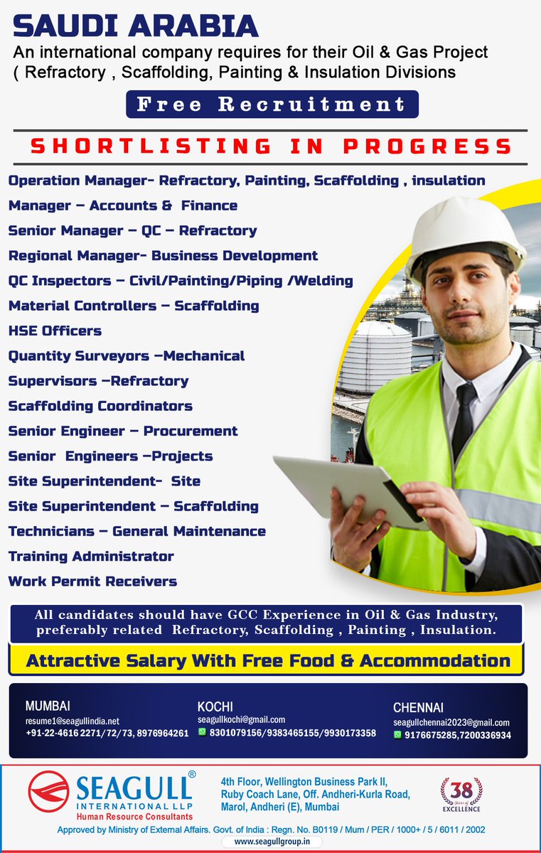 hrd1_seagull's tweet photo. 🇸🇦Saudi Arabia Jobs
‼️Free Recruitment
✔️Shortlisting In Progress
📍Location- Mumbai , Kochi , Chennai
.
.
.
#saudiarabiajobs #seagull #mumbaijobs #kochijobs #chennaijobs #operationmanager #accountsmanager #hseofficer #workpermitreceivers https://t.co/ezi3XOINJg