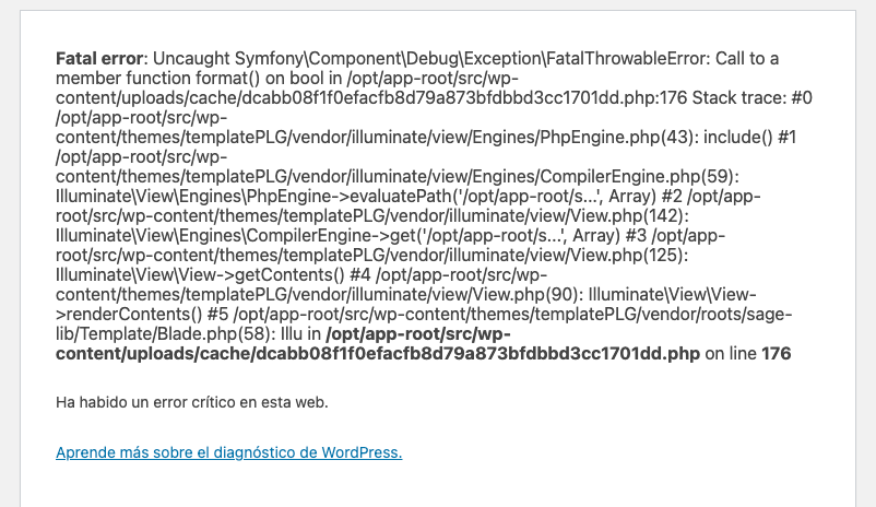 Bonito error crítico mostrando toda la traza del #debug de uno de mis bancos, al menos me alegra que utilizan #WordPress y #Symfony, pero el debug en producción es un buen fallo de #ciberseguridad 🧐