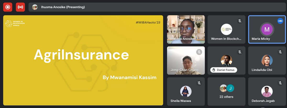 🚀 Live Now! Join Team AgriInsurance at #WiBAHacks'23! 🌾 Their project, leveraging Internet Computer Protocol (ICP), revolutionizes farming with smart contracts. Secure, automated, and empowering farmers to offer insurance coverage. Support female founders in