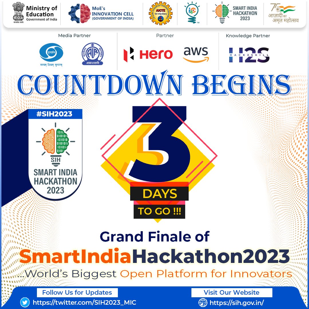 #SmartIndiaHackathon2023 Grand Finale is just 3️⃣ days away... #SIH2023 has been acclaimed as the world’s biggest open innovation model. @SITHARAMtg