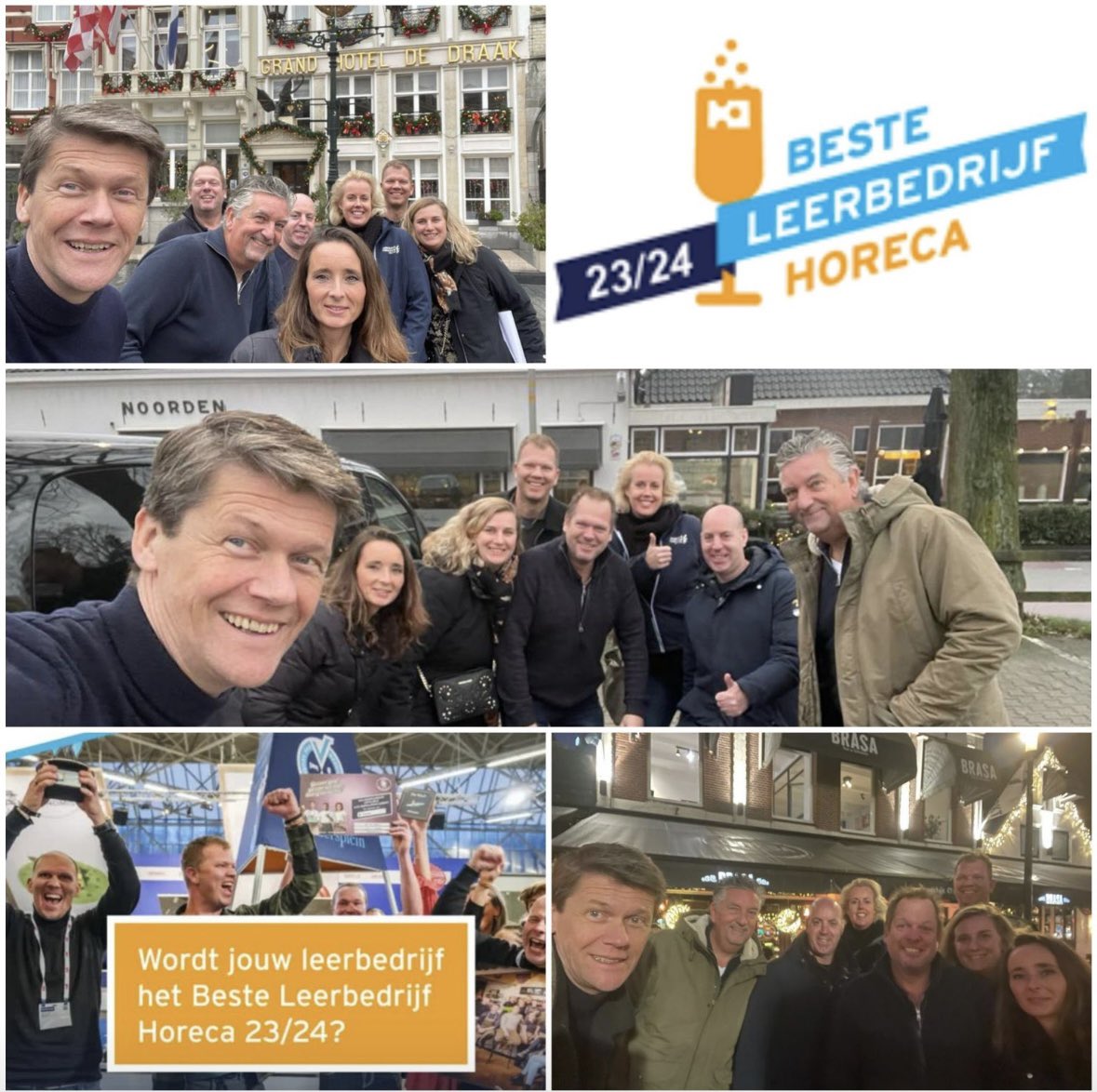 Deze week bezocht de wedstrijdcommissie de Top 3 beste leerbedrijven van Nederland in de #horeca. 🧡 Samen met vertegenwoordigers van SBB, SVH, KHN, FNV Horeca, het onderwijs en eerdere winnaar De Werf gingen we langs bij Het Noorden van Aalten, Grand Hotel De Draak en BRASA! 🎉