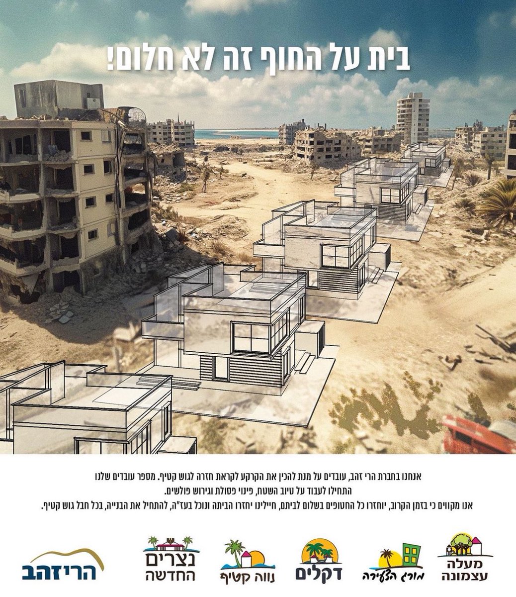 The leading Israeli settlement development company, Harey Zahav, started advertising a pre-sale on beach houses built over Gaza’s rubbles. It was never about Hamas.