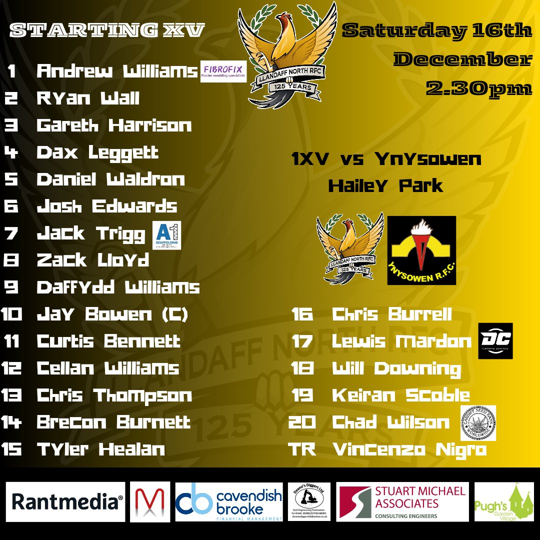 Today our 1XV welcome Ynysowen to Hailey Park I'm the final fixture before Christmas. The lads look to get back to winning ways after 2 weeks with no game. Kick off 2.30pm. Let's get behind them! #northfamily #blackandamber ⚫️🟡