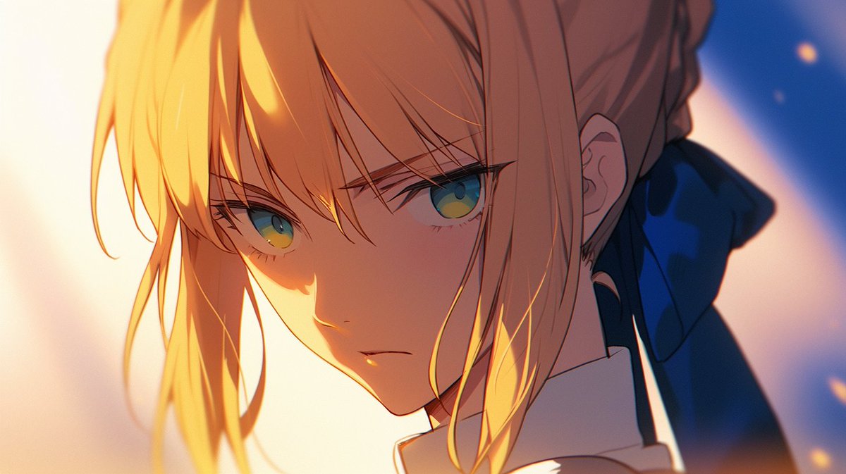 artoria pendragon (fate) ,saber (fate) 1girl solo blonde hair looking at viewer green eyes ribbon braid  illustration images