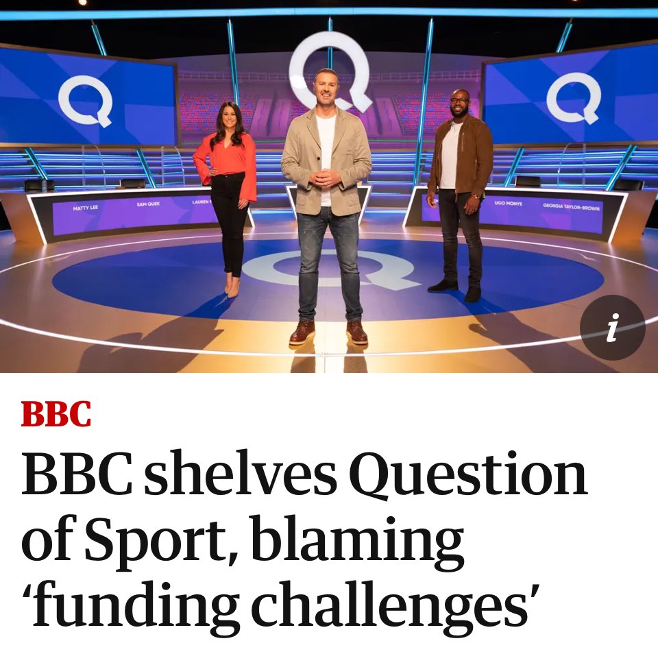 Glad #QuestionOfSport has gone under - they got rid of outstanding national treasure Sue Barker and brought in unfunny performing seal Paddy 
McGuinness......#GoWokeGoBroke #DefundTheBBC 

.