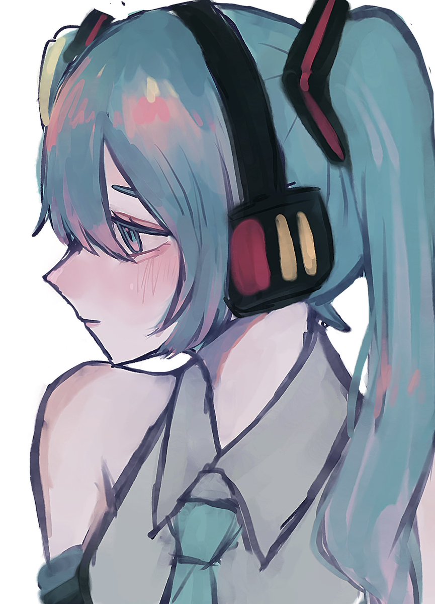 hatsune miku 1girl solo twintails necktie headphones long hair shirt  illustration images