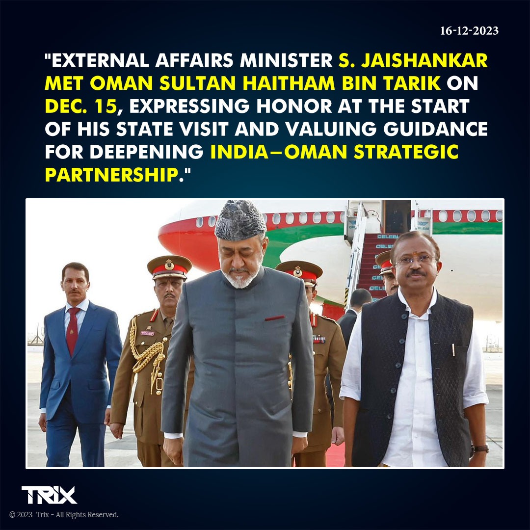 External Affairs Minister S. Jaishankar Meets Oman Sultan Haitham Bin Tarik, Emphasizes Deepening Strategic Partnership

#SJaishankar #OmanSultan #IndiaOmanRelations #StrategicPartnership #DiplomaticMeeting #BilateralTies #InternationalRelations #DiplomaticVisit  #trixindia