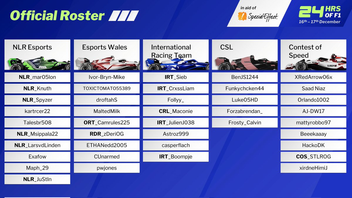 Here are the 20 teams taking part in this year's event 🤯

Who will come out on top by the end of the 24 hours? 

Each team will also be running in their own personalised livery, as shown below. Let us know which one is your favourite in the comments! 👇