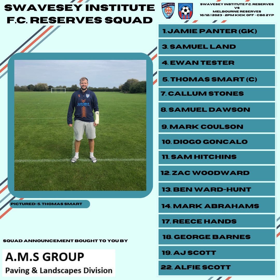 SwavReserves's tweet photo. Here is your squad for the final game of 2023! Thomas Smart IS IN THE SQUAD, proving the doubters wrong (✂️)! As always all support is hugely appreciated and let’s close the year out with 3 points! 💙 https://t.co/5abME5A968