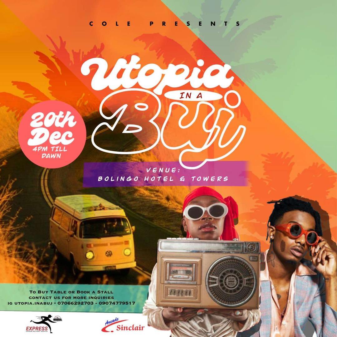 The next stop in Abuja is the Bolingo hotel & towers for UTOPIA IN A BUJ event happening on the 20th Dec. 🥳 Claim your tickets let’s party 🕺 aerave.app/events/RDpkxg3…