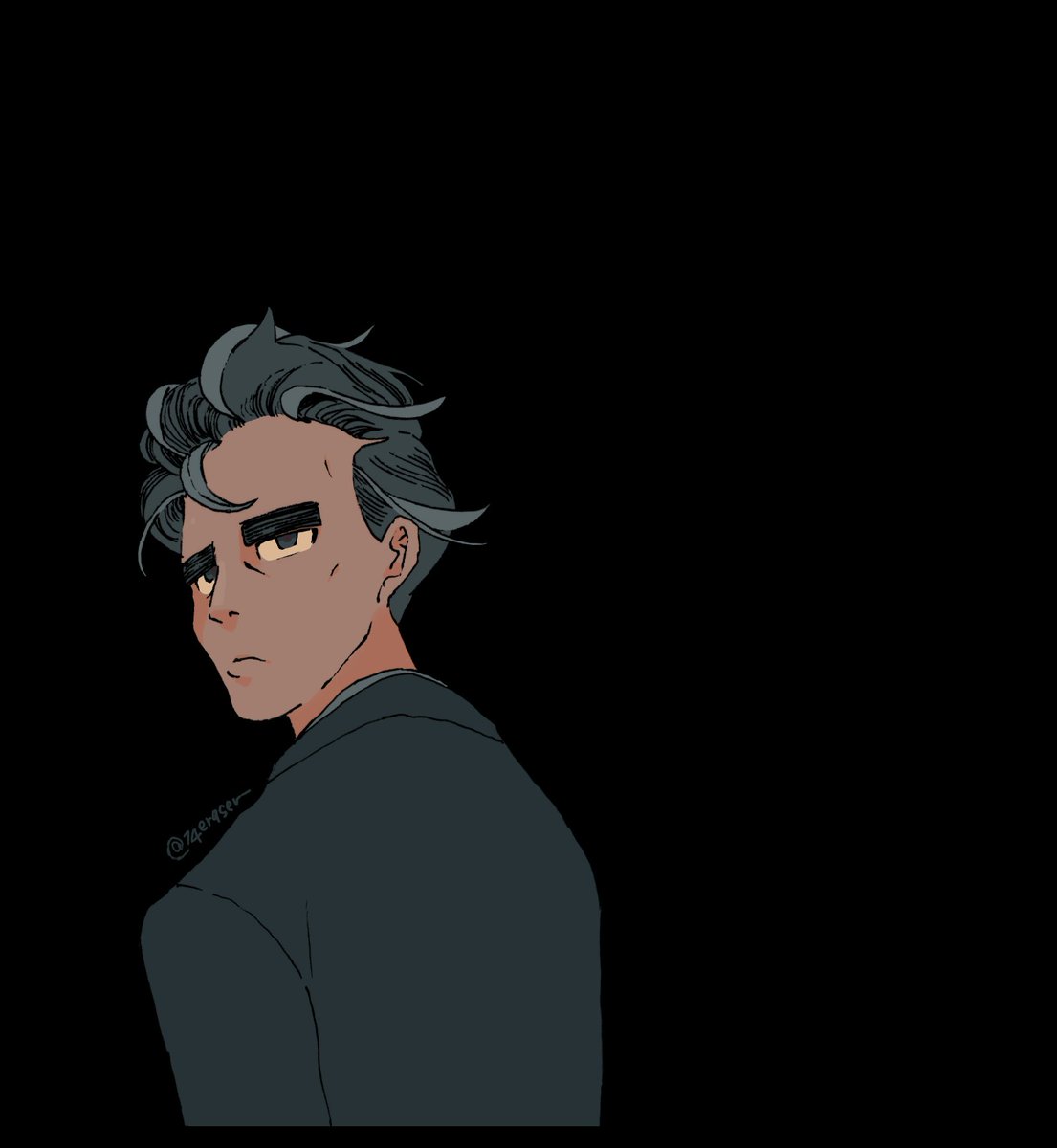 solo 1boy male focus black background short hair closed mouth grey hair  illustration images