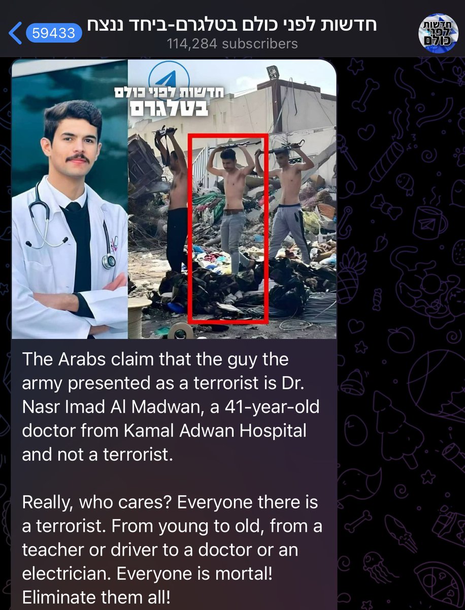 If you ever wondered how radical these settlers are, here’s a post on a popular Israeli telegram (post is translated from Hebrew)