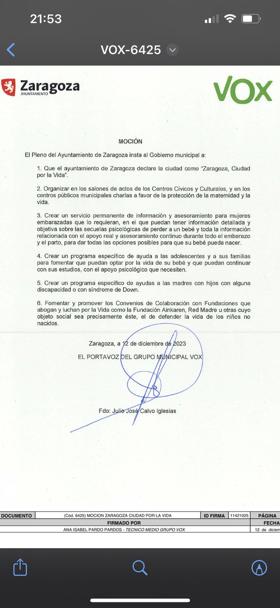 Moción de VO卐 en el Ayto de #Zaragoza: que la ciudad se declare antiabortista, dar pasta a los colectivos provida, adoctrinamiento en centros municipales o fomentar programas contra los derechos de las mujeres. Este es el partido que sostiene al gobierno pepero de la ciudad.