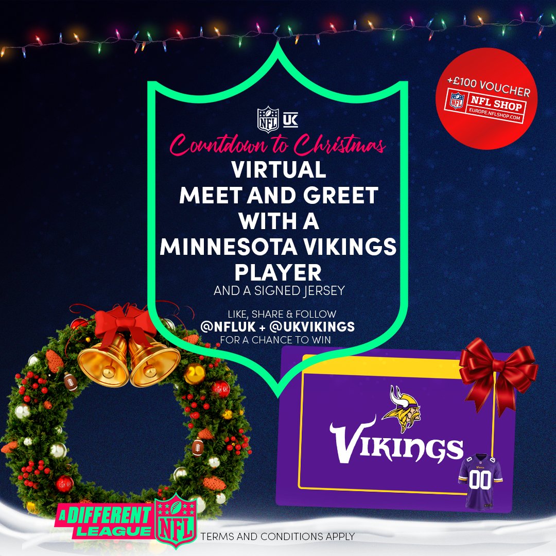 🎄Countdown to Christmas Day Three! 🎁

Win a virtual meet and greet with a <a href="/Vikings/">Minnesota Vikings</a> player!

Like and share this post + make sure you’re following @nfluk and <a href="/UKVikings/">Minnesota Vikings UK</a> for your chance to win!

No Prchs Nsry. Ends 23:59 GMT on 26 December 2023. See rules