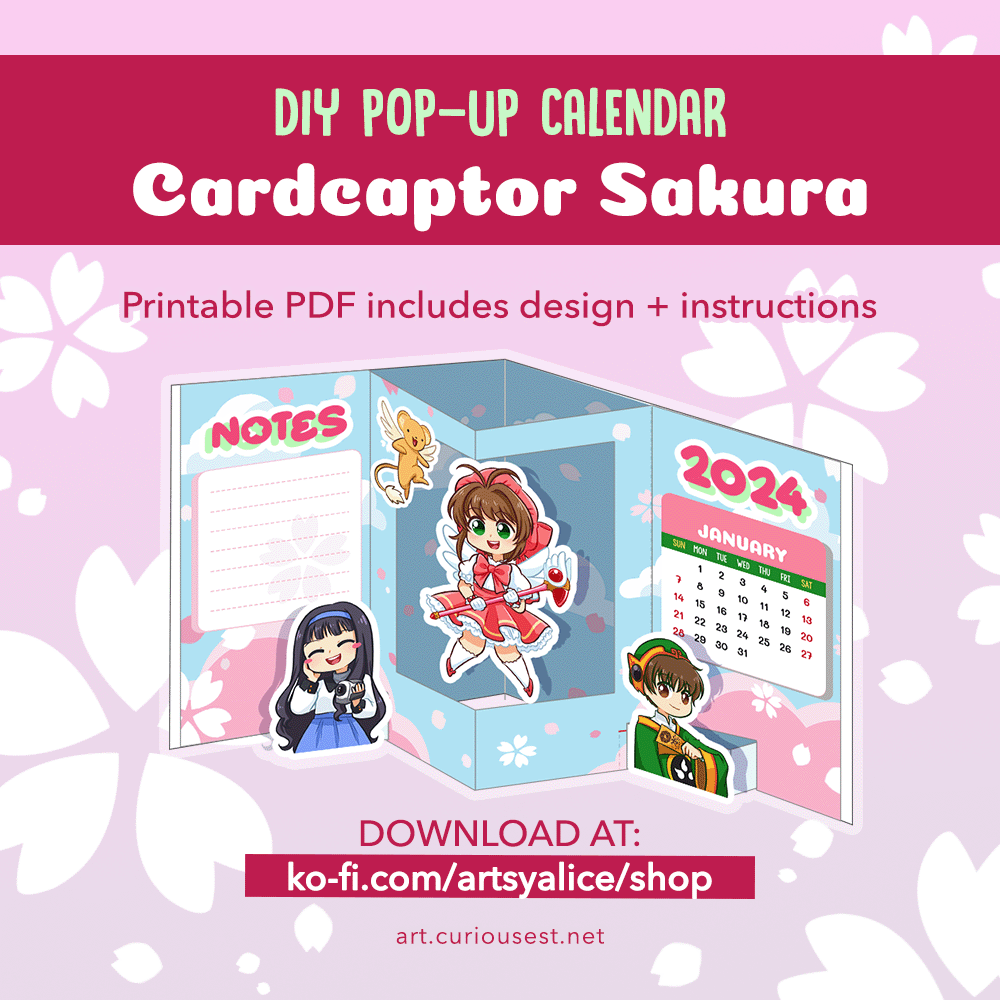 _artsy_alice's tweet photo. 📅 DIY 🌸 #CardCaptorSakura 🌸 2024 Calendar!
A pop-up card ft. Sakura, Kero-chan, Tomoyo &amp; Syaoran + a tear-off 2024 calendar + space for a message, photo, notes etc!

Download at:
☕️ https://t.co/NQ17Q5SJtG

This is pay-what-you-want.
It's FREE but donations are always welcome! https://t.co/Ld8Rj2uLqc