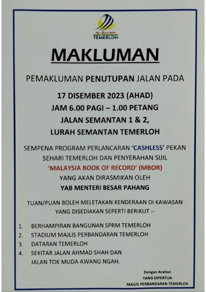 Jom ikuti siaran secara langsung FB Live dari Pekan Sari Temerloh esok. <a href="/TourismPahang/">Tourism Pahang</a> <a href="/MPTEMERLOH/">MPTEMERLOH</a> <a href="/RosdyWan/">WAN ROSDY BIN WAN ISMAIL</a>
