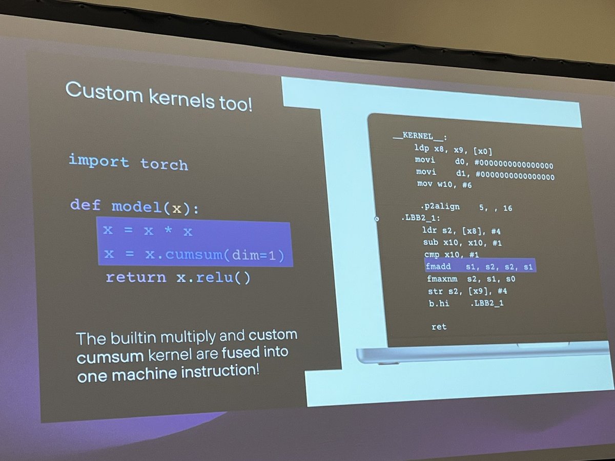 MimeeXu's tweet image. Kernel fusion straight to Assembly 🚀🚀🚀

Folks now write fake compilers in Python to hack around constraints -&amp;gt;  sad &amp;amp; hard to maintain.

Enabling hacking on compilers is truly where the magic is!

Chris introduces Modular’s MAX: productive and fast AI Engine.

#MLforSystems