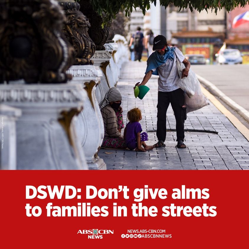 ABSCBNNews's tweet photo. The DSWD appealed to the public not to give alms to beggars or families living in the streets this Yuletide season.

Read: https://t.co/MxYvcDCuHy https://t.co/lzmVc2EUxG