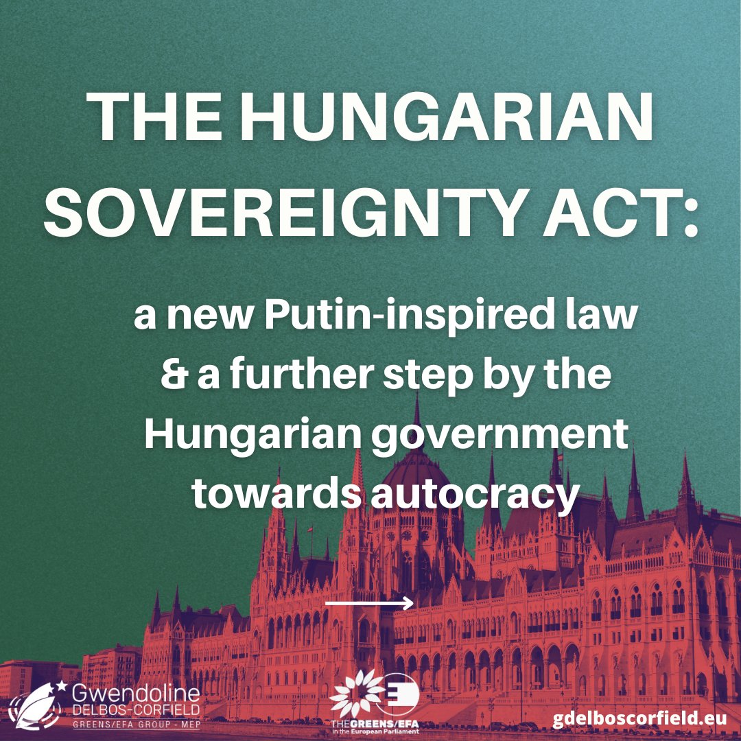 GDelbosCorfield's tweet photo. (1/5) By adopting a Putin-inspired law to “protect national sovereignty”, Hungary is sinking further into autocracy.

As EP &amp; local elections are approaching, this law will further attack civil society, political parties, journalists &amp; any critical voices of Fidesz.
Here is why⤵️ https://t.co/LJeIFQGPoV