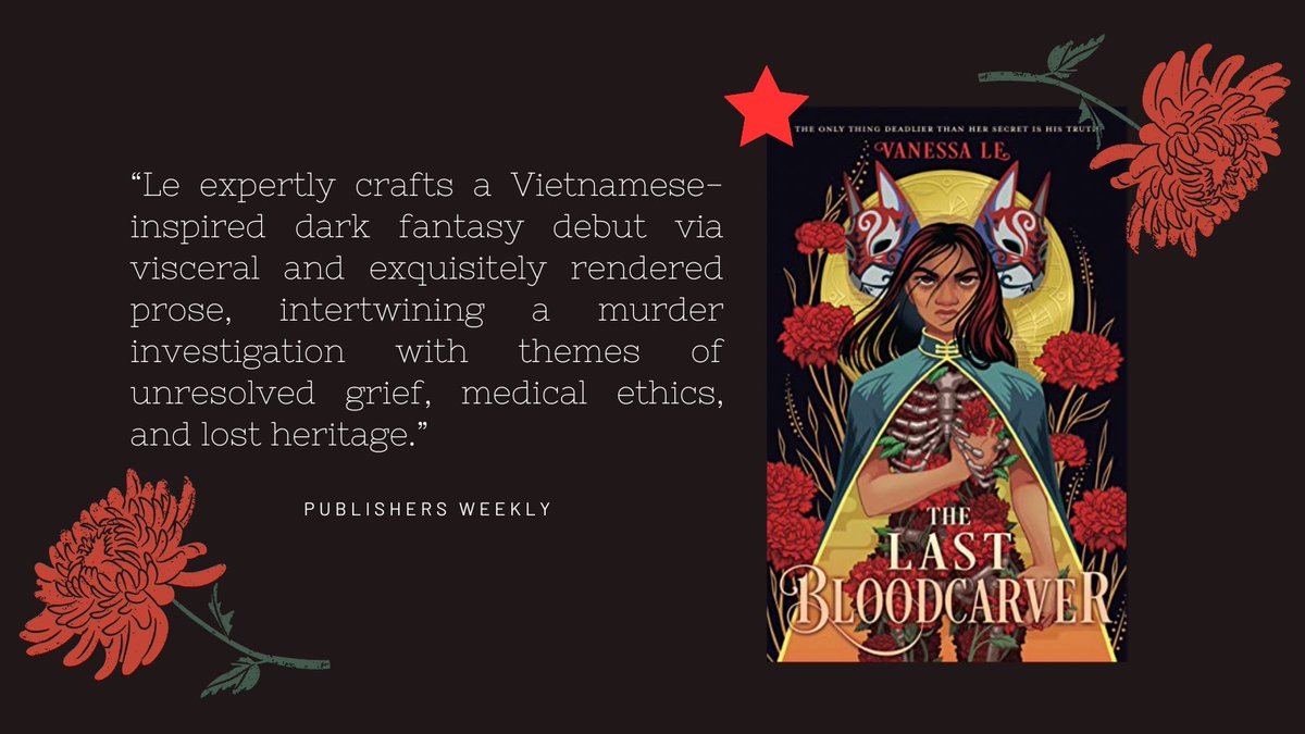 🌟NHIKA'S FIRST STAR🌟

THE LAST BLOODCARVER received its first starred review from <a href="/PublishersWkly/">Publishers Weekly</a>! I'm so honored that they enjoyed my book about medicine, magic, and murder! Coming 3/19/24

Preorder here: us.macmillan.com/books/97812508…

Full review here:
publishersweekly.com/9781250881526