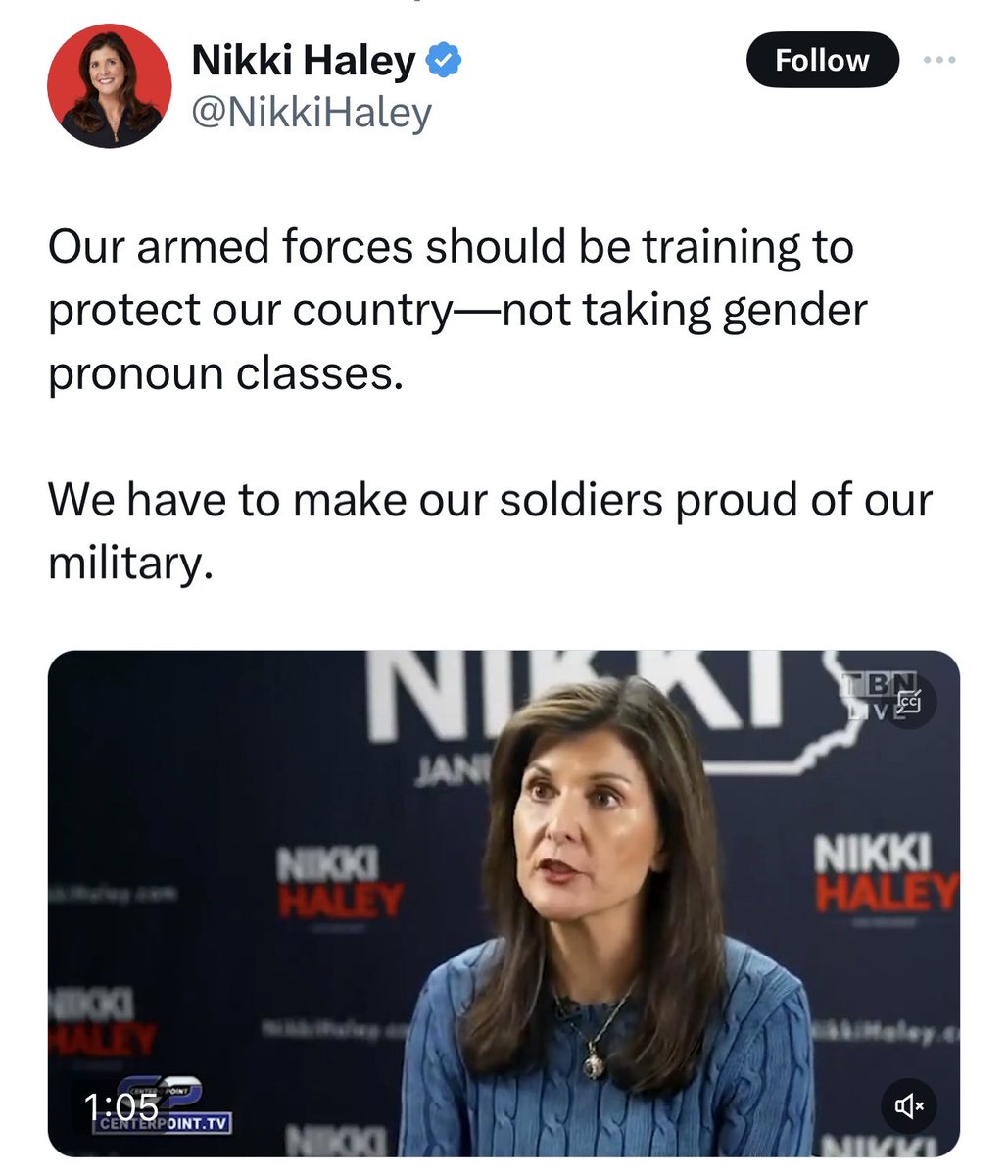 Is Nikki Haley suggesting that members of the United States military shouldn’t be proud of their service right now?