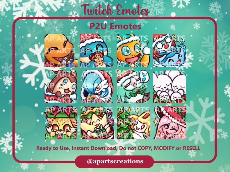 apartscreations's tweet photo. 🎄Pokemon Emote Pack🎄

Tis' the holiday season! Get into the holiday season with this bonus christmas pokemon bundle!

New emotes now available: 
https://t.co/yeD43O6gD1

♥️ 🔁 are appreciated ☺️💜

#twitch #emoteartist #pokem https://t.co/6SiAHvkPX4